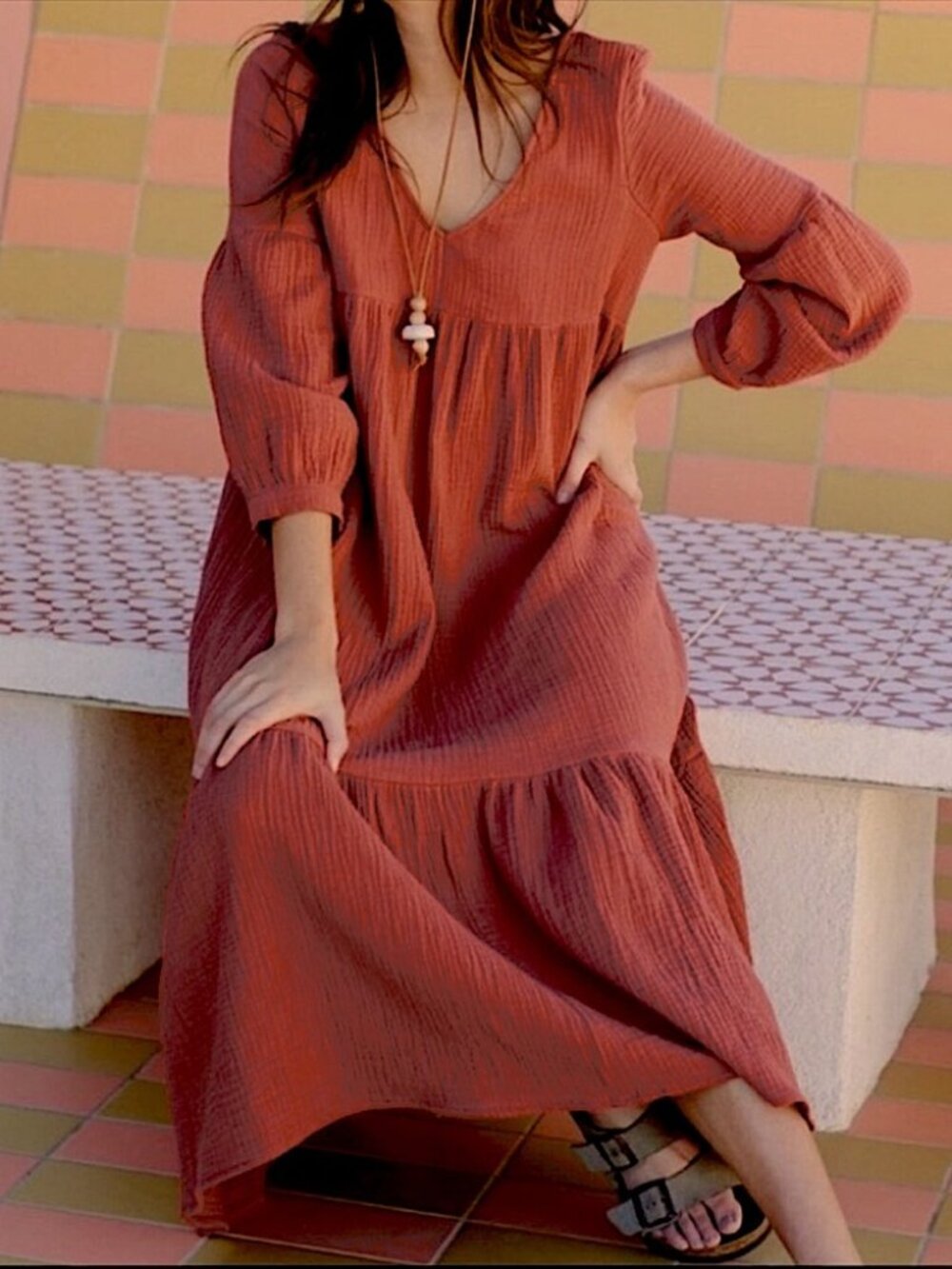 7 For All Mankind Rust Cotton Gauze Maxi dress size L